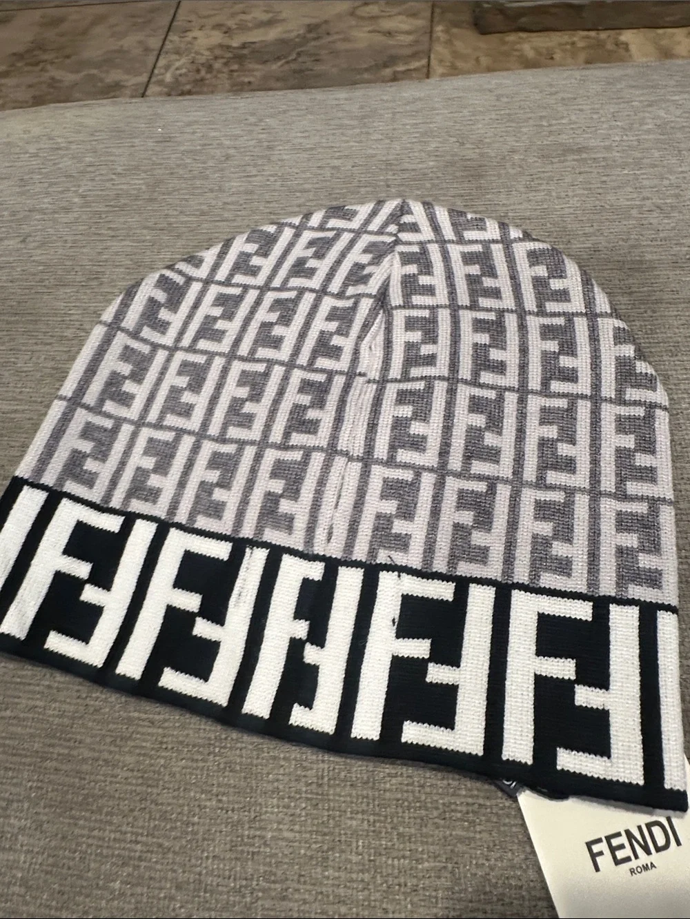 Black and Gray Logo Knit Beanie